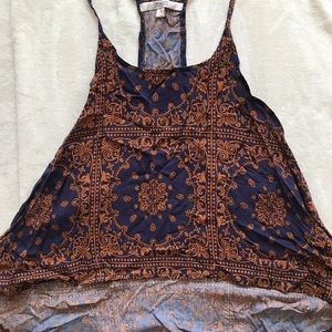 Blue and burnt orange medallion crop top